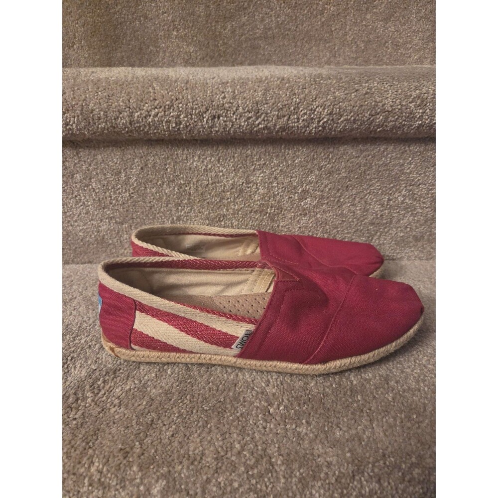 TOMS Red Striped Canvas Slip-On Flats Women's Size 7.5